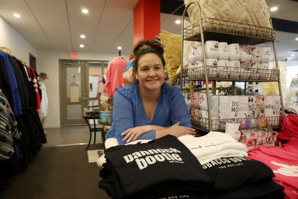 Lisa Luscombe, the owner of Fireweeds Boutique, stands inside of the store in kiʔlawnaʔ (Kelowna) in syilx homelands on Jan. 30. Photo by Aaron Hemens