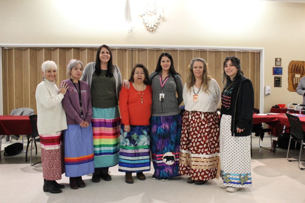 Members of the Indigenous Harm Reduction Team, which is leading the knknxtəwix̌ program. From left to right: Elder mentor Dianna Watson (Anishinaabe), peer supporter Marley Isnardy (Chilcotin), project manager Ali Butler (syilx), Edna Terbasket (syilx), nurse Crystal Smallboy (Cree), social worker Tonya Robitaille (Anishinaabe/Métis), and peer supporter Alyxandra Lezard (syilx). Photo provided