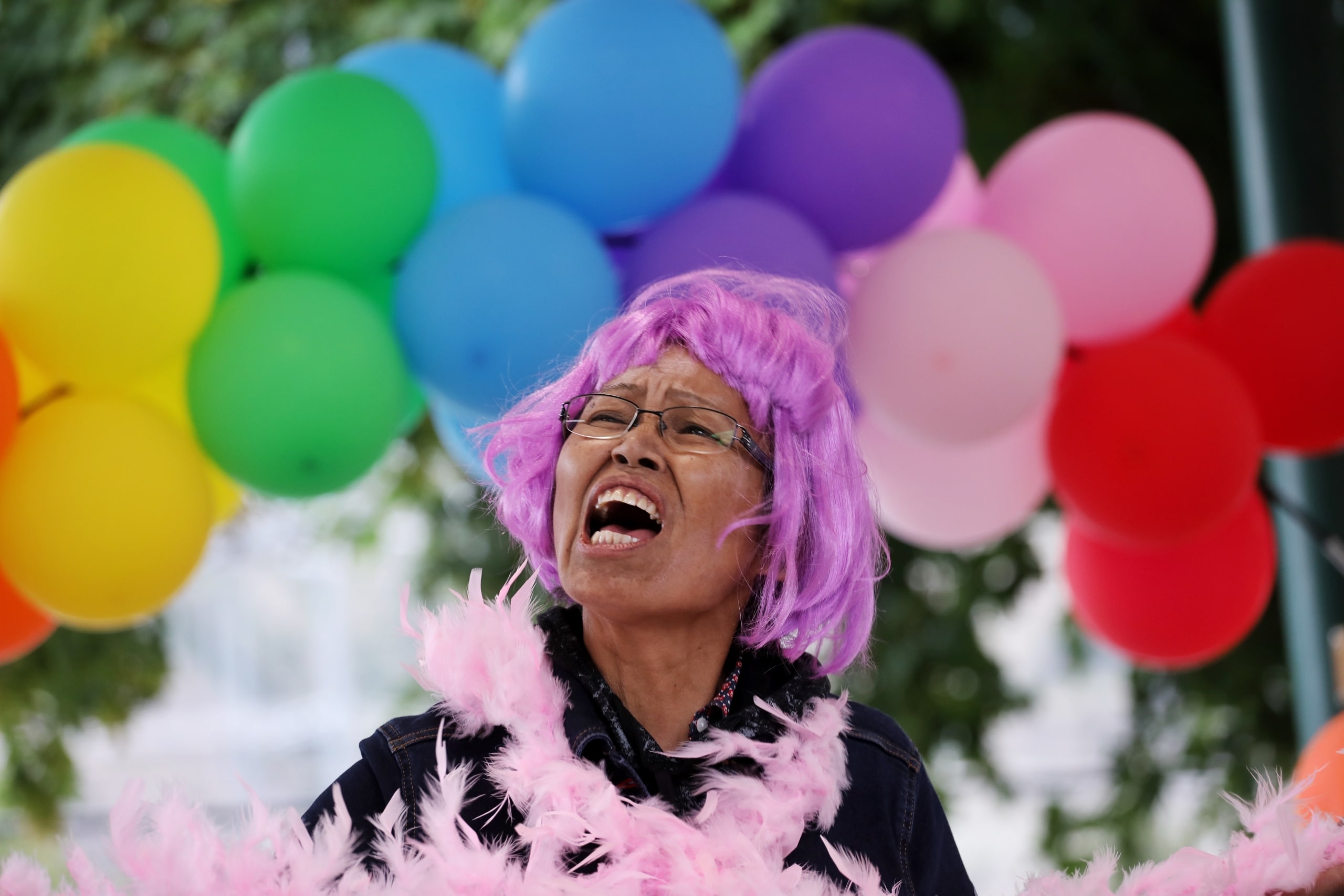 Joan Saddleman from the Lower Similkameen Indian Band (LSIB) participates in the Next Rez Drag Superstar competition that was hosted by LSIB during their third annual Pride carnival in niʔxʷinaʔ (Keremeos) on June 16. Photo by Aaron Hemens