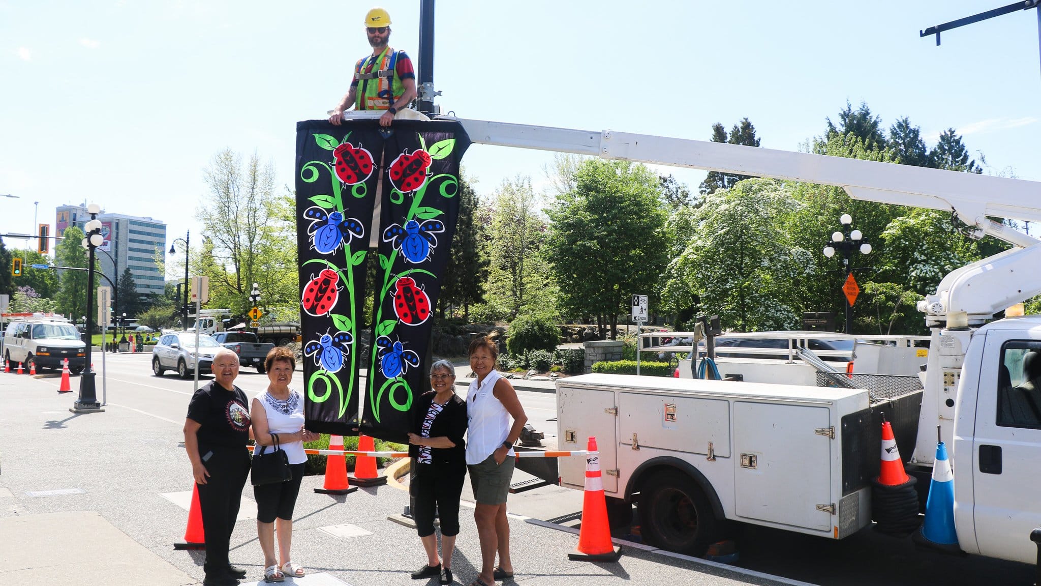 Kwakwa̱ka̱’wakw designs colour the streets of ‘Victoria’ with city’s latest banner project