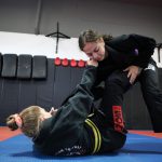 Lillian Marchand trains with one of her students, Taylor Vanderwal, at the North Okanagan-Shuswap (NOS) Jiu Jitsu and Mixed Martial Arts club in syilx homelands on June 28. Photo by Aaron Hemens