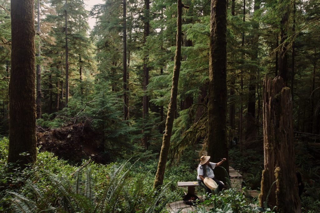 Grandma Losah, or Rose Henry, on a path to Eden Grove, an old growth grove, in Pacheedaht territory near “Port Renfrew” on “Vancouver Island” on Aug. 6, 2023. Photo by Amber Bracken 