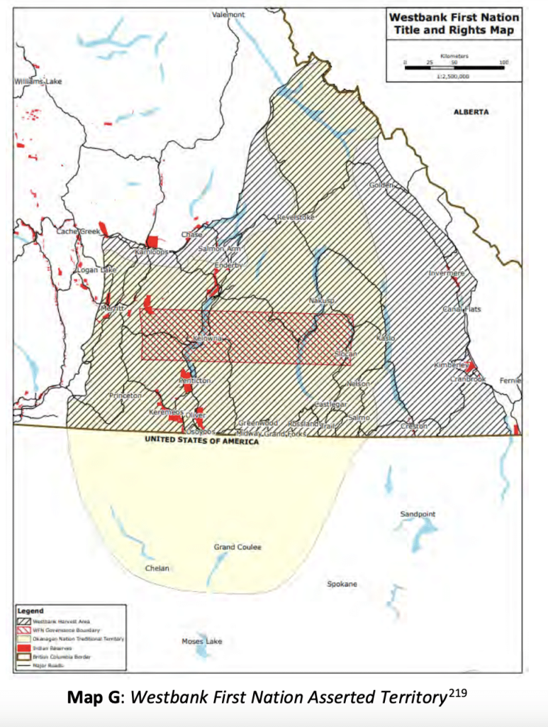 A screenshot from the Sinixt Confederacy’s Ethnographic History report, showing WFN asserted territory “which delineates both a Harvesting Area and a Governance Boundary. Both areas encompass the Upper Columbia River basin.” Source: Sinixt.com