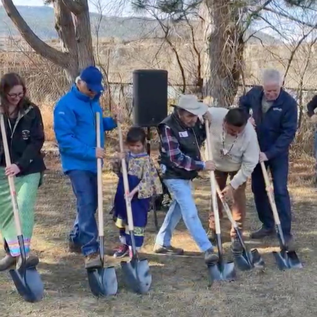 caylx Richard Armstrong, fourth from the left, participates in the ceremonial ground breaking of a future fish passage for salmon travelling into kɬúsx̌nítkʷ (Okanagan Lake) past the Penticton-Okanagan Lake Dam in snpink’tn (Penticton) on March 7. Photo courtesy of Okanagan Nation Alliance