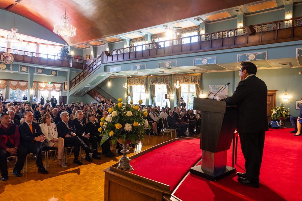 y̓ilmixʷm (Chief) simo Robert Louie of Westbank First Nation speaks at 2025 Order of British Columbia Investiture Ceremony on Sept. 16. Photo courtesy of the Province of B.C.