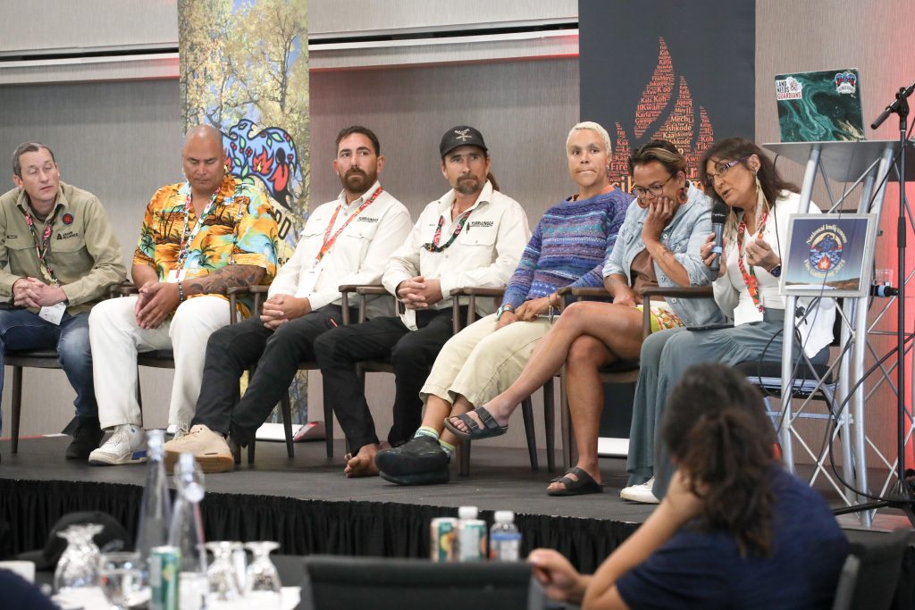 Several First Nations representatives from ‘Australia’ speak at the inaugural National Indigenous Fire Gathering in snpink’tn (Penticton) in syilx homelands on Sept. 23. Photo by Aaron Hemens