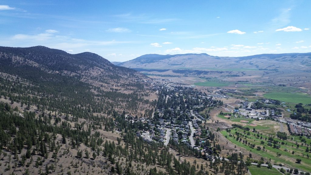 An aerial view from July 16 showing markers of old prescribed burn work done throughout a mountainside around the north end of 'Merritt.' Photo by Aaron Hemens