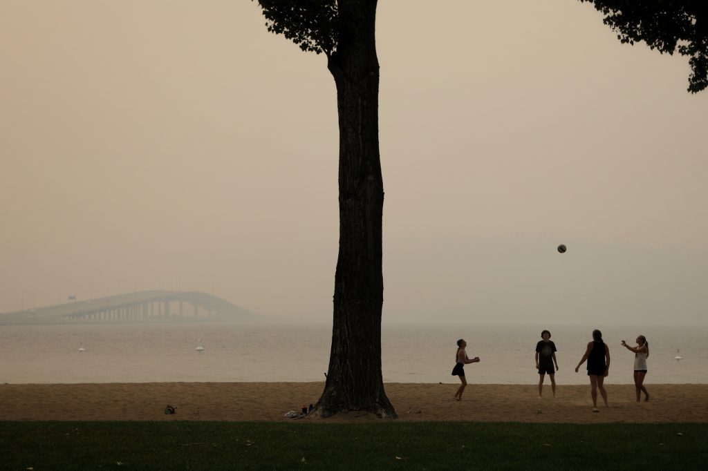 Smoke from the McDougall Creek wildfire in 2023 blanketed the homelands of the syilx Okanagan for lengthy periods in August that year. Photo by Aaron Hemens