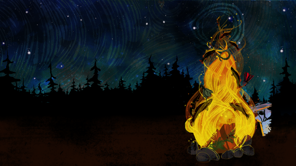 Illustration of a fire, by Jessie Boulard.