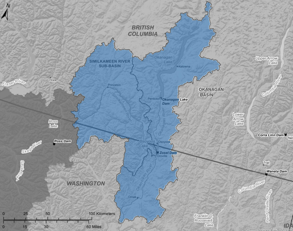 A map showing the Okanagan-Similkameen watersheds. Photo: Centre for Indigenous Environmental Resources
